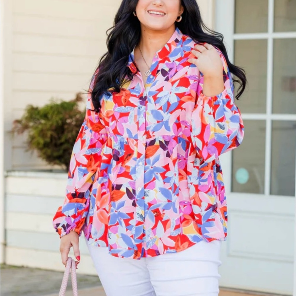 Vibrant Multicolor Button Down Shirt - image 2